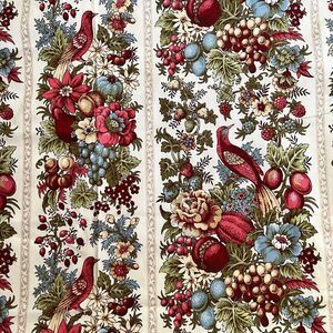3+ Yards Waverly Somerset Hall Bonded Fabric Birds Fruit Trees Jacobean Vintage
